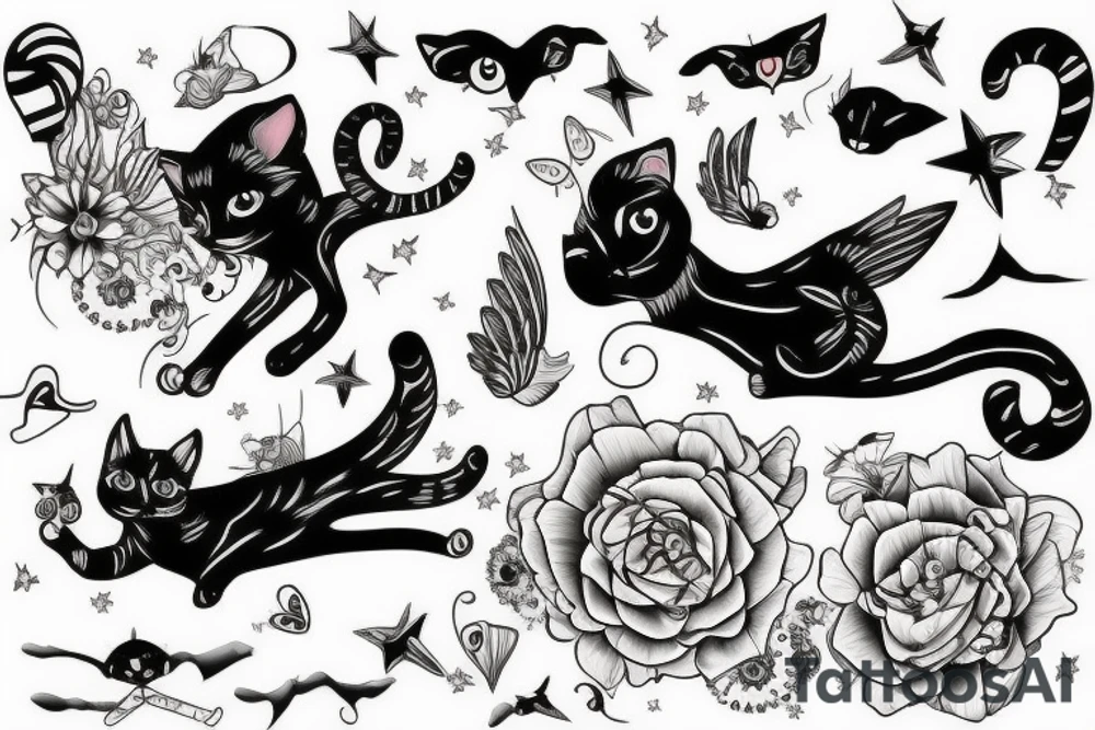Cat flying in the sky tattoo idea