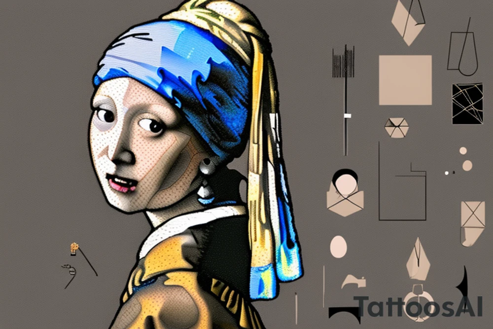 Johannes Vermeer Girl with a Pearl Earring, Microrealism , geometric tattoo idea