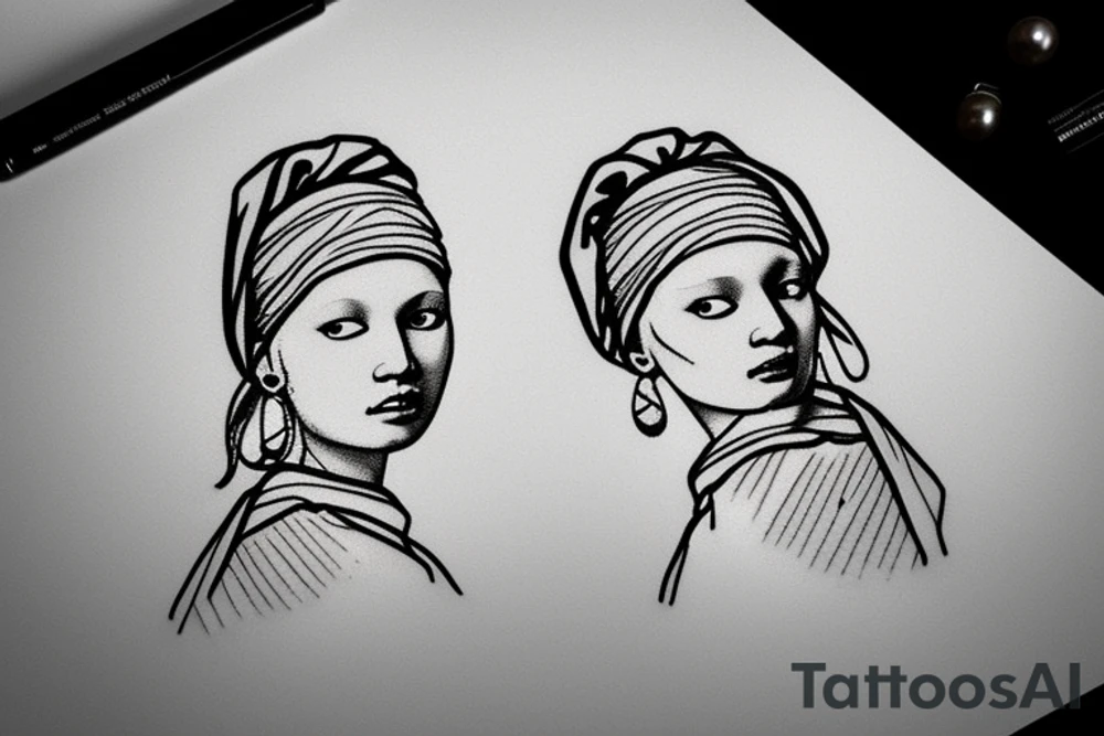 Johannes Vermeer Girl with a Pearl Earring, Microrealism , geometric, line art tattoo idea