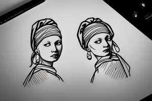 Johannes Vermeer Girl with a Pearl Earring, Microrealism , geometric, line art tattoo idea