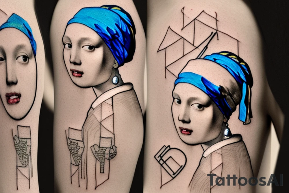 Johannes Vermeer Girl with a Pearl Earring, Microrealism , geometric, line art tattoo idea