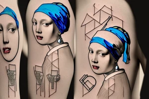 Johannes Vermeer Girl with a Pearl Earring, Microrealism , geometric, line art tattoo idea