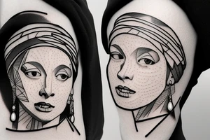 Johannes Vermeer Girl with a Pearl Earring, Microrealism , geometric, line art tattoo idea