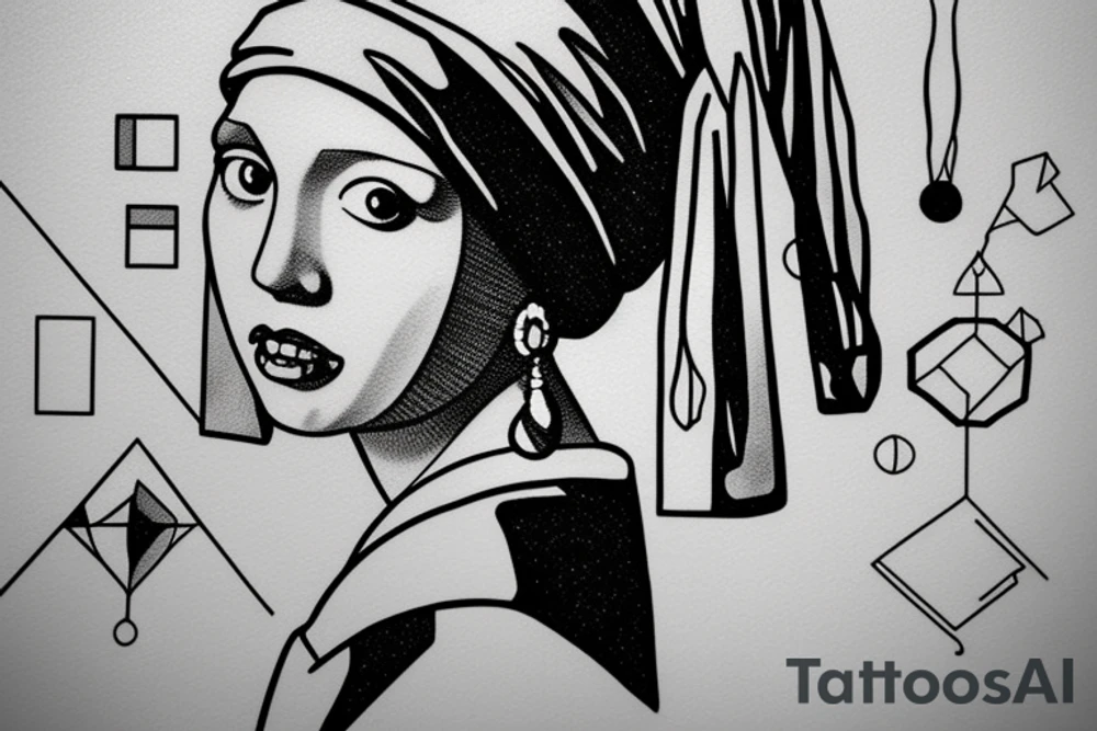 Johannes Vermeer Girl with a Pearl Earring, Microrealism , geometric, line art tattoo idea