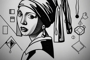 Johannes Vermeer Girl with a Pearl Earring, Microrealism , geometric, line art tattoo idea