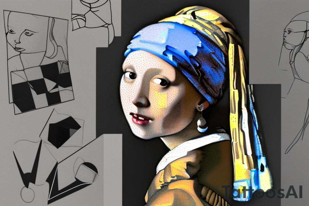 Johannes Vermeer Girl with a Pearl Earring, Microrealism , geometric, line art tattoo idea