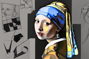 Johannes Vermeer Girl with a Pearl Earring, Microrealism , geometric, line art tattoo idea