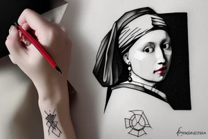 Johannes Vermeer Girl with a Pearl Earring, Microrealism , geometric, line art tattoo idea