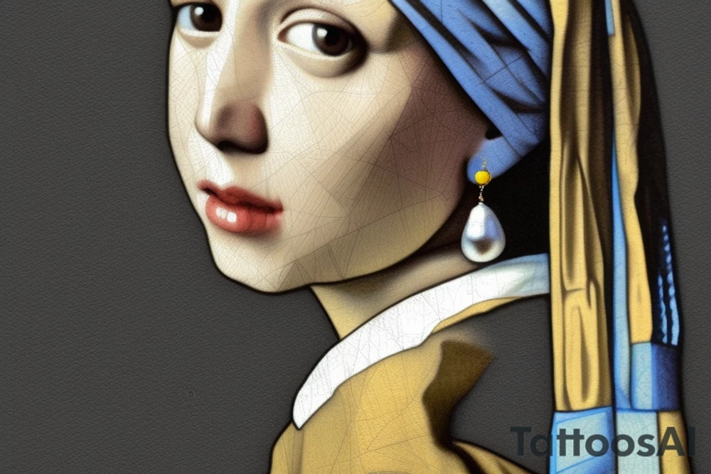 Johannes Vermeer Girl with a Pearl Earring, Microrealism , geometric, line art tattoo idea