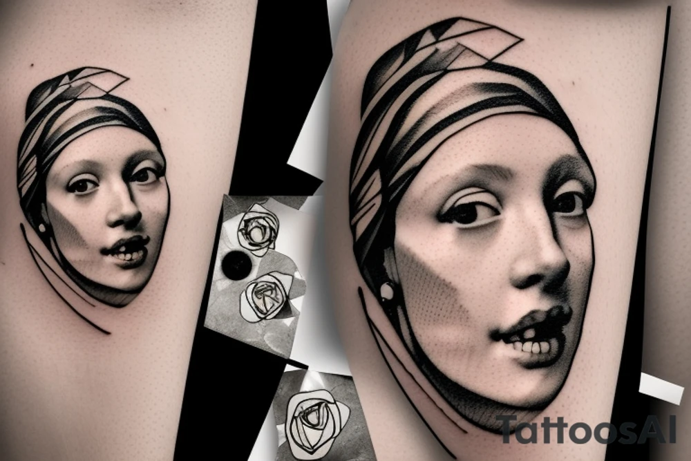 Johannes Vermeer Girl with a Pearl Earring, Microrealism , geometric, line art tattoo idea