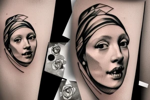 Johannes Vermeer Girl with a Pearl Earring, Microrealism , geometric, line art tattoo idea