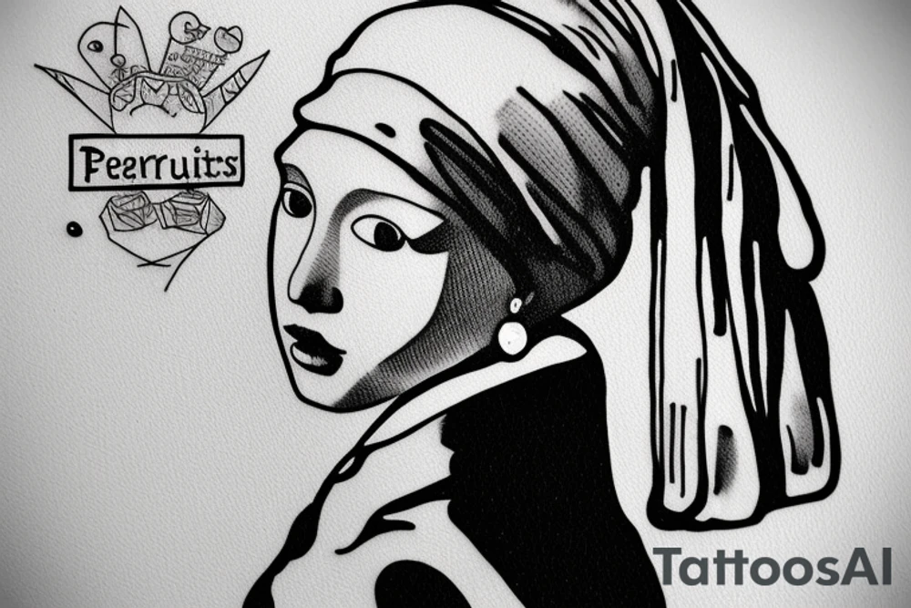 Johannes Vermeer Girl with a Pearl Earring, Microrealism, fine line art, Micro realism tattoo idea