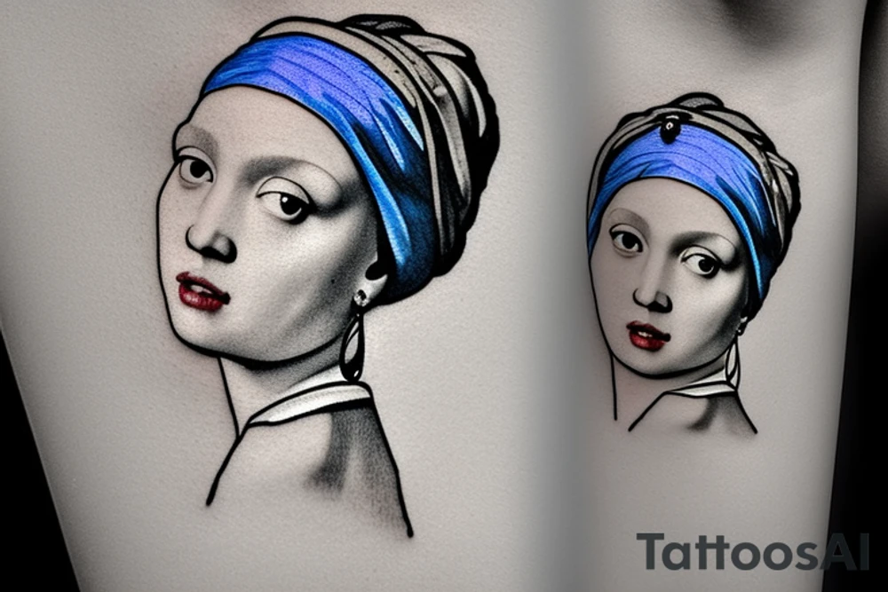 Johannes Vermeer Girl with a Pearl Earring, Microrealism, fine line art, Micro realism, realistic, minimal tattoo idea