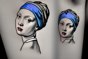 Johannes Vermeer Girl with a Pearl Earring, Microrealism, fine line art, Micro realism, realistic, minimal tattoo idea