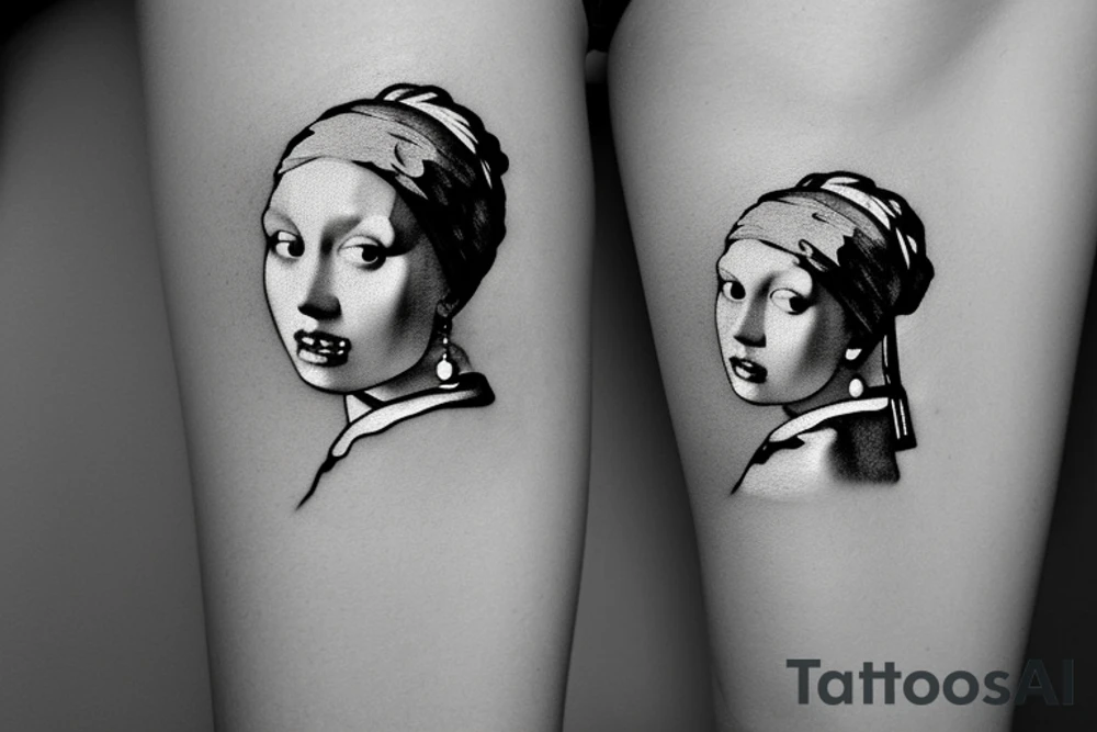 Johannes Vermeer Girl with a Pearl Earring, Microrealism, fine line art, Micro realism, realistic, minimal tattoo idea