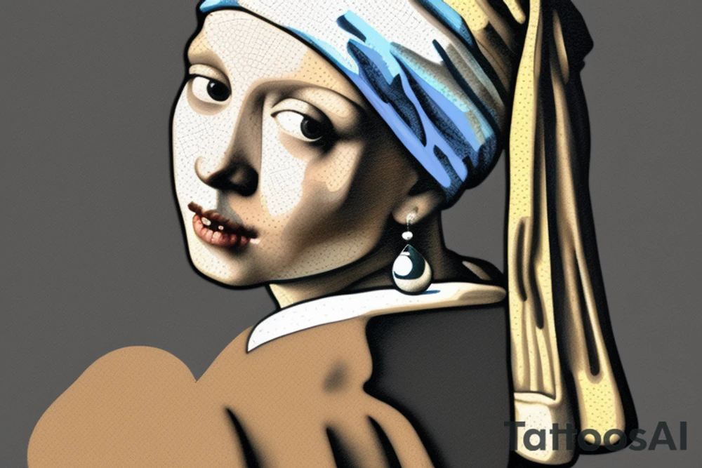 Johannes Vermeer Girl with a Pearl Earring, Microrealism, fine line art, Micro realism, realistic, minimal, geometric tattoo idea