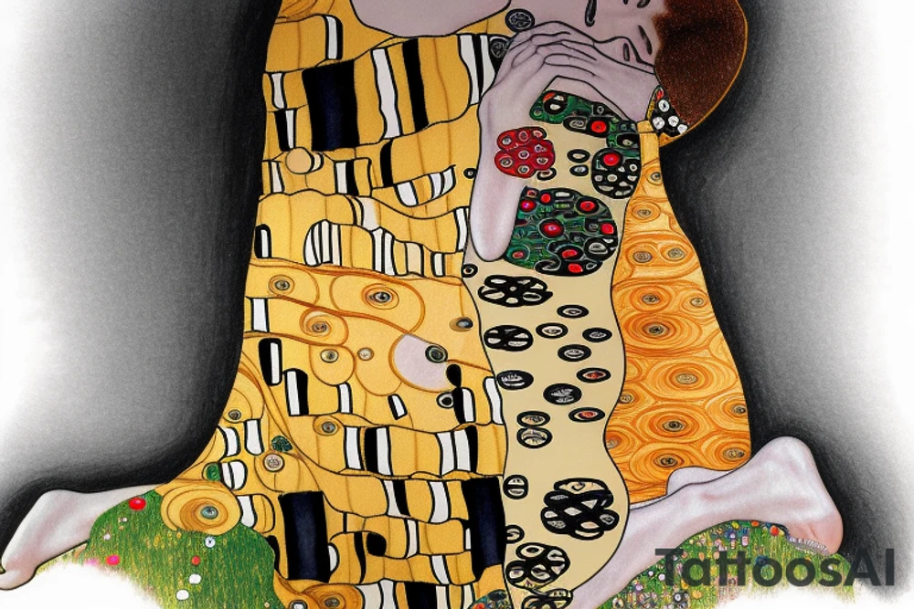 Full colour Crayon texture sketch of the kiss by gustav klimt tattoo idea
