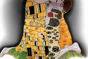 Full colour Crayon texture sketch of the kiss by gustav klimt tattoo idea