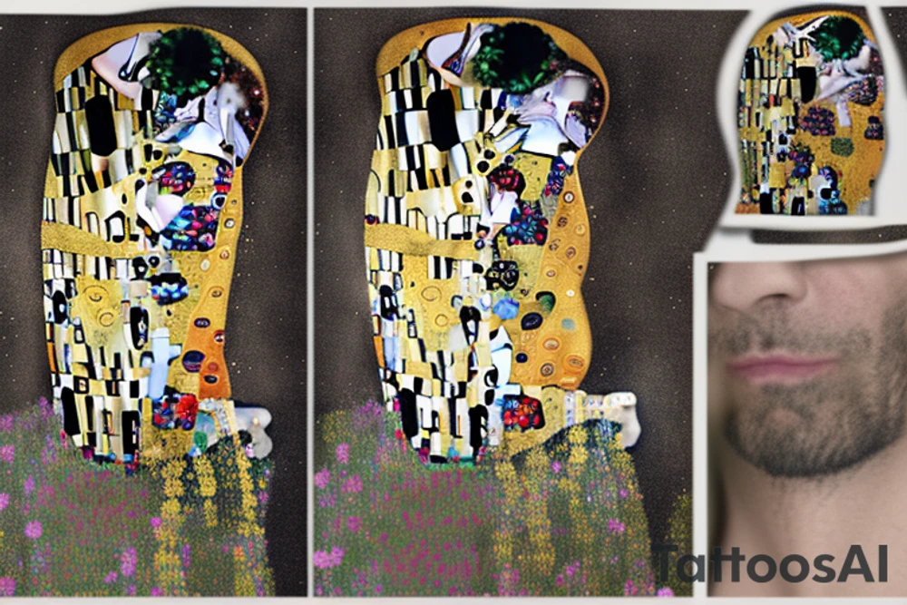 Full colour Crayon texture sketch of the kiss by gustav klimt tattoo idea