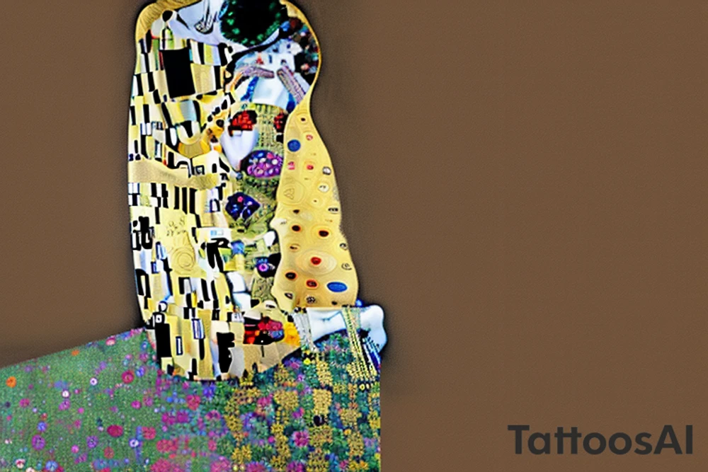 Crayon texture of the kiss by gustav klimt in a bleeding put border tattoo idea