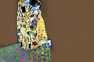 Crayon texture of the kiss by gustav klimt in a bleeding put border tattoo idea