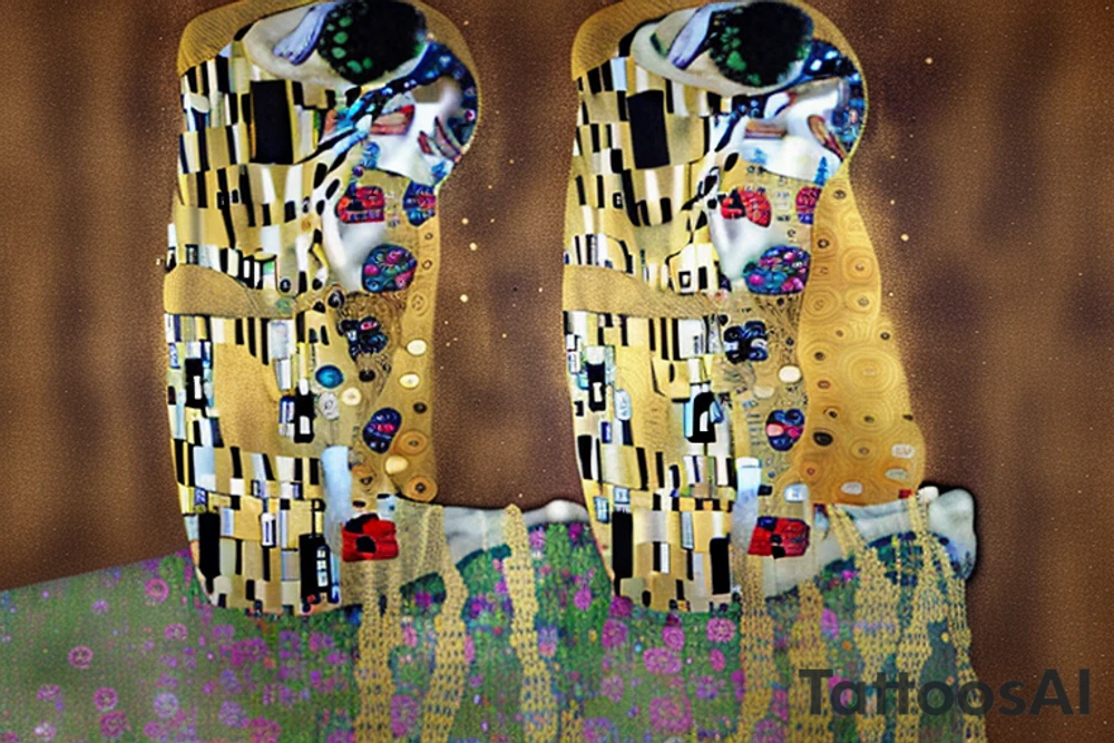 Crayon texture of the kiss by gustav klimt in a bleeding put border tattoo idea