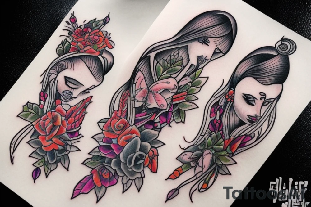 Girls travel full colour tattoo idea