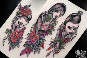 Girls travel full colour tattoo idea