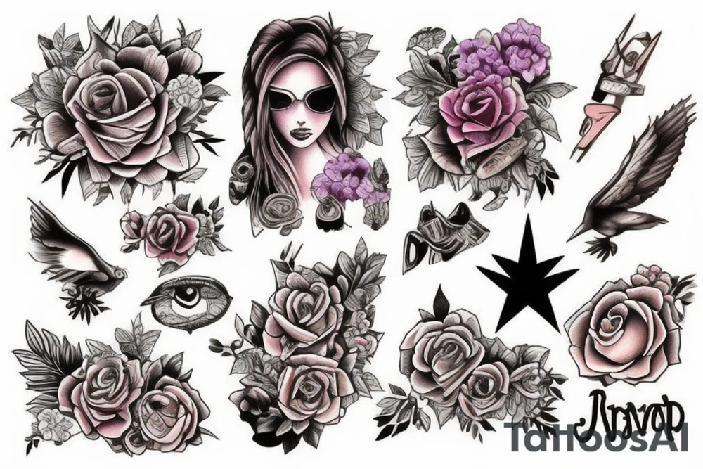 Girls travel full colour tattoo idea