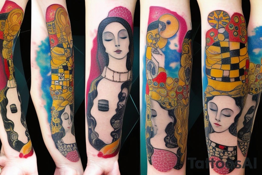 Gustav klimt very small full color forearm tattoo tattoo idea