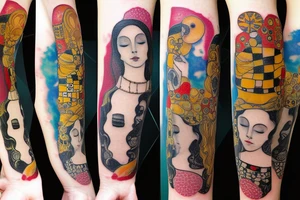 Gustav klimt very small full color forearm tattoo tattoo idea