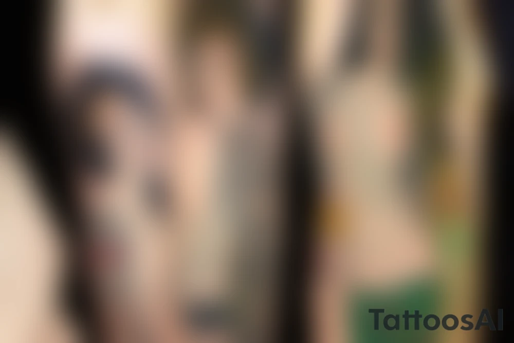 Gustav klimt small full color no black line. forearm tattoo of a couple. Brunette girl and black haired male tattoo idea