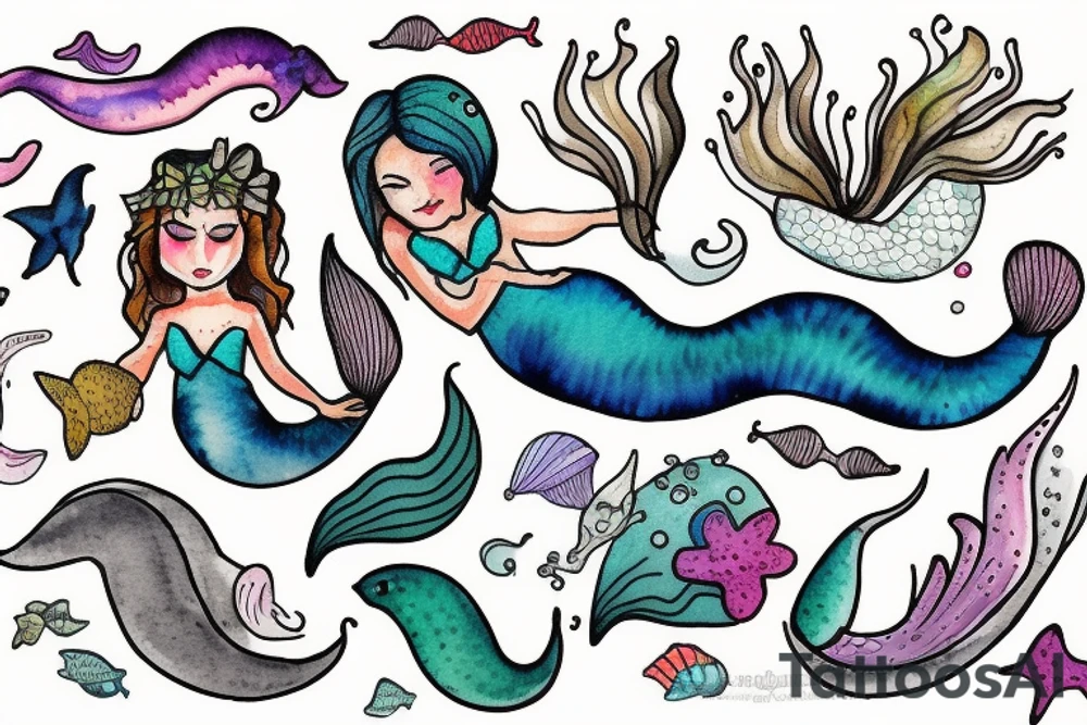 Small watercolor that represents mermaids tattoo idea