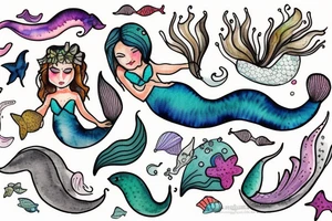 Small watercolor that represents mermaids tattoo idea
