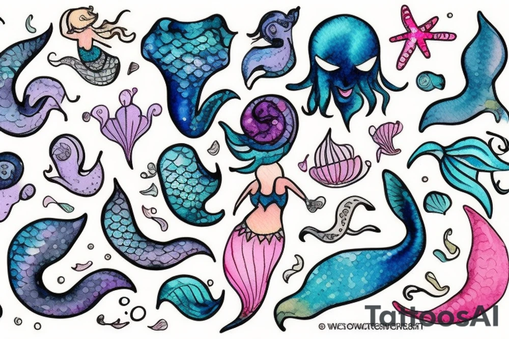 Small watercolor that represents mermaids tattoo idea