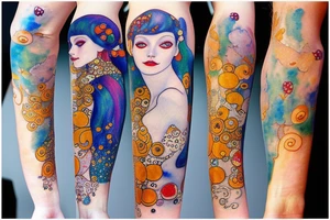 Small watercolor mermaids inspired gustav klimt tattoo idea
