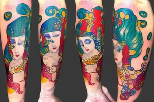 Small forearm watercolor mermaids inspired gustav klimt tattoo idea