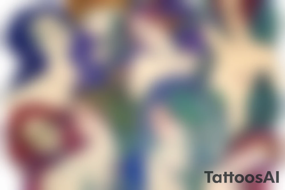 Small 10cm  watercolor mermaids inspired gustav klimt tattoo idea