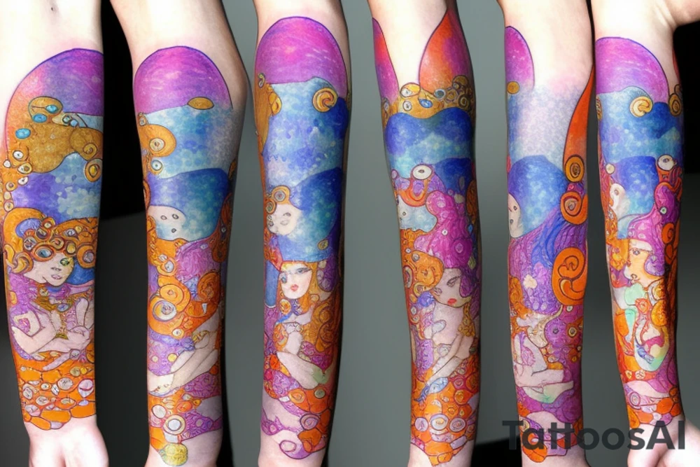 10cm sized  watercolor mermaids inspired gustav klimt tattoo idea