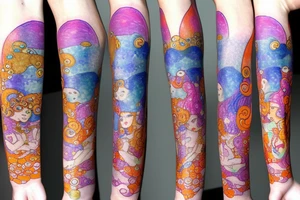 10cm sized  watercolor mermaids inspired gustav klimt tattoo idea