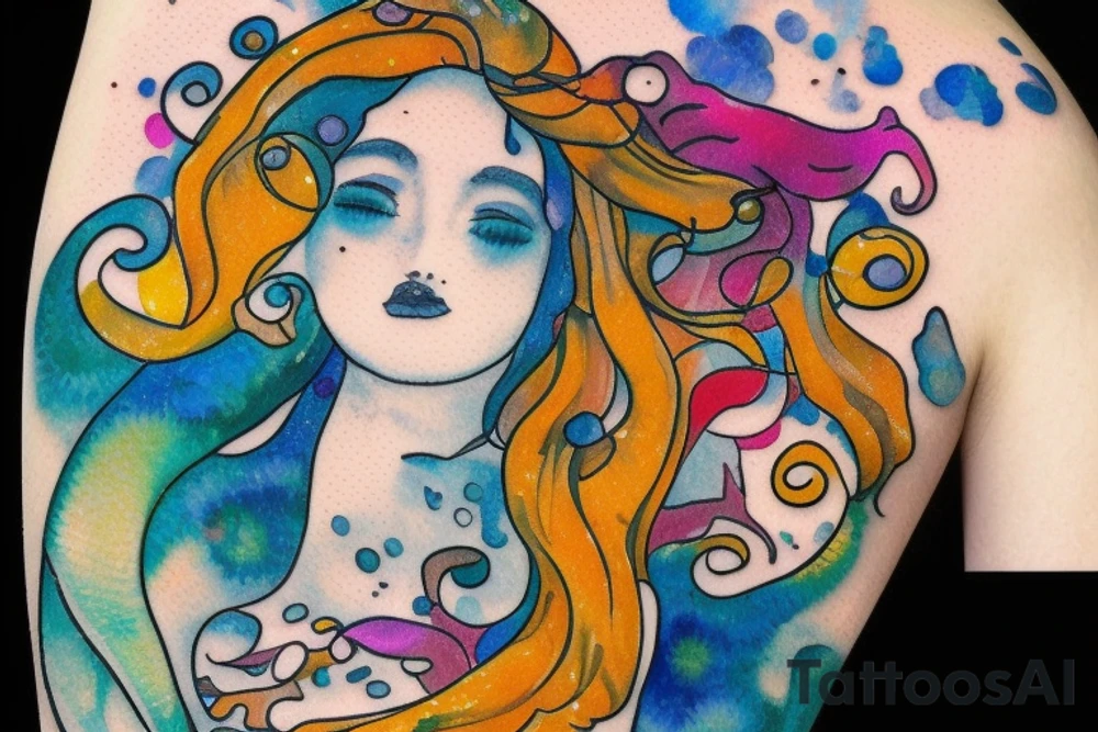 Water colour mermaid inspired by klimt. Make it small tattoo idea