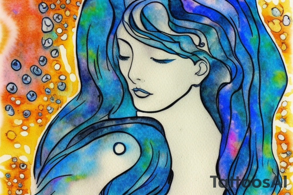 Water colour mermaid inspired by klimt. Make it small tattoo idea