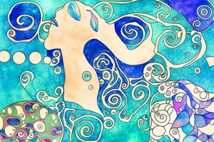 Watercolour ocean inspired by gustav klimt tattoo idea