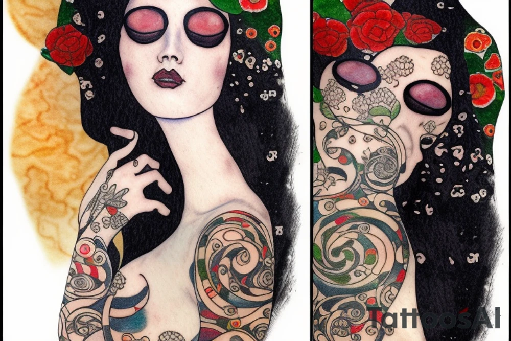 Dark hair lover  by gustav klimt tattoo idea