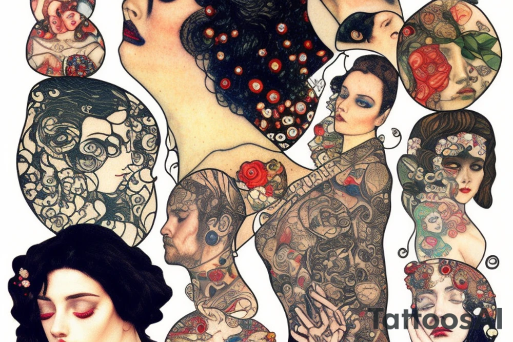 Dark hair lover  by gustav klimt tattoo idea