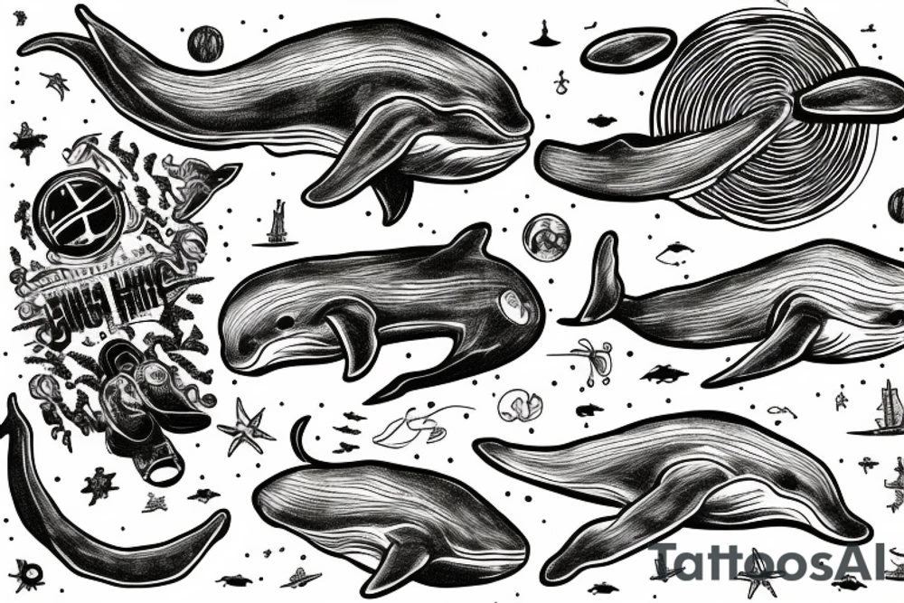 Something with themes from hitchhikers guide to the Galaxy including whales and the number 42 tattoo idea