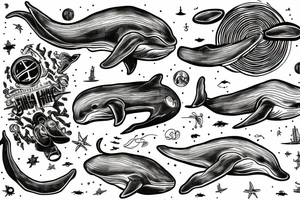 Something with themes from hitchhikers guide to the Galaxy including whales and the number 42 tattoo idea