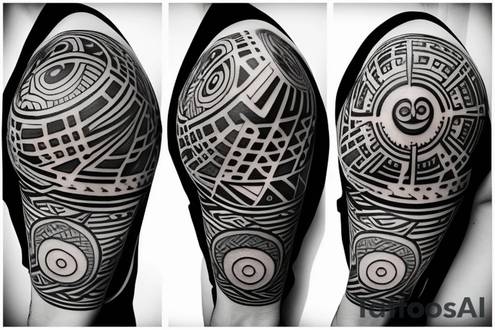 Geometric sun and moon tattoo idea