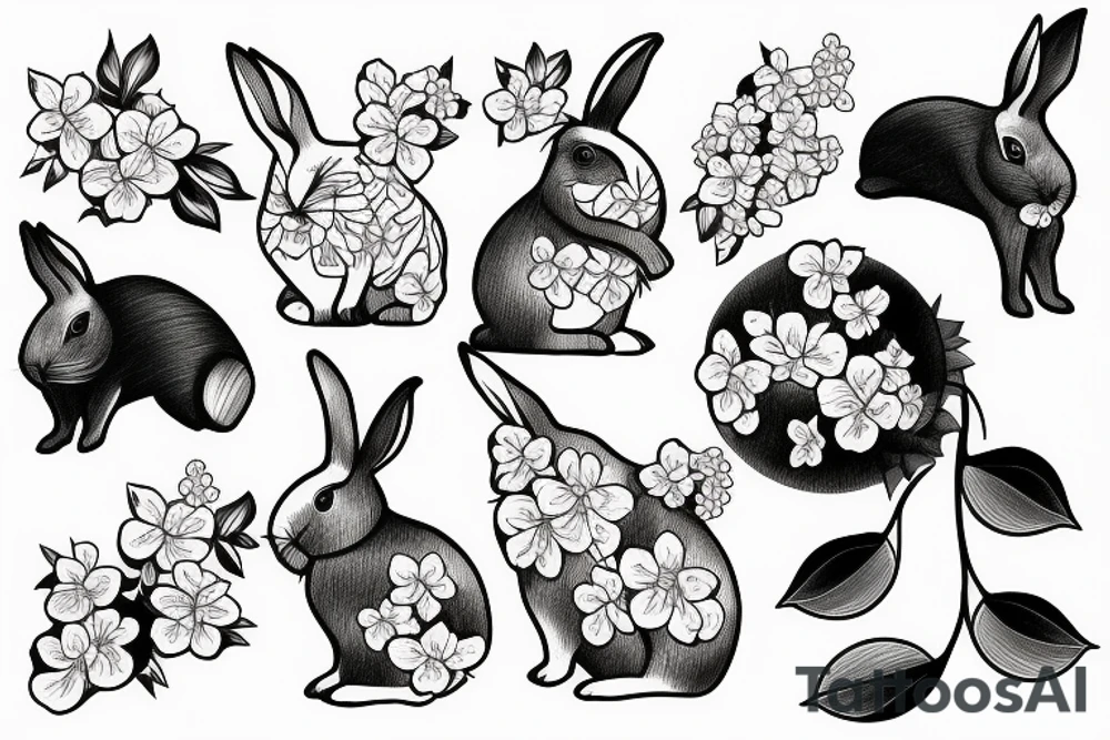 rabbit and cherry blossoms tattoo idea