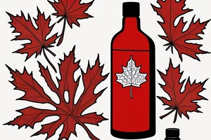 red maple leaf with a bottle of maple syrup tattoo idea